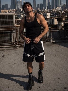 Diesel DLVERANCE Logo Shorts Black White Oversized Streetwear S/M